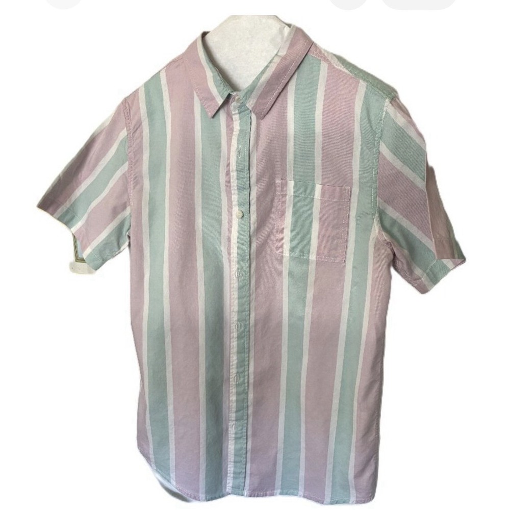 Men's PacSun Los Angeles XL Mint Green Pink Button Up Short Sleeve Pocket